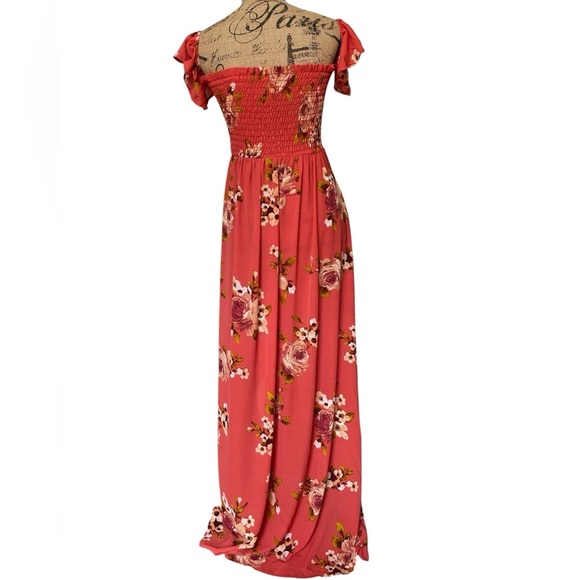Privy Rose Floral Smocked High Low Wrap Style Flowy Front Tie Summer Sundress - Picture 4 of 11